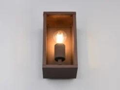 Moderne Außenwandleuchte GARONNE in Rostoptik mit Glas, Höhe 26cm