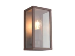 Moderne Außenwandleuchte GARONNE in Rostoptik mit Glas, Höhe 26cm