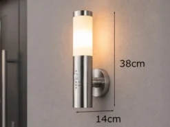Moderne Außenwandleuchte RADA aus Edelstahl, E27 mit Bewegungsmelder, Höhe 38cm