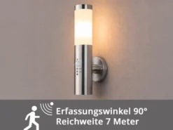 Moderne Außenwandleuchte RADA aus Edelstahl, E27 mit Bewegungsmelder, Höhe 38cm