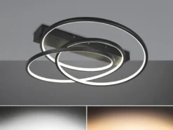 Moderne dimmbare LED Deckenleuchte DARVIN Schwarz, Breite 64cm