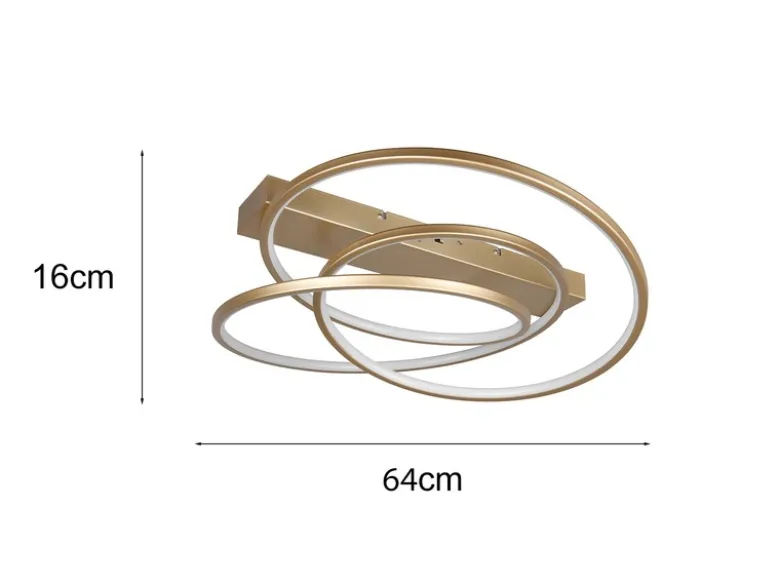 Moderne dimmbare LED Deckenleuchte DARVIN in Gold, Breite 64cm