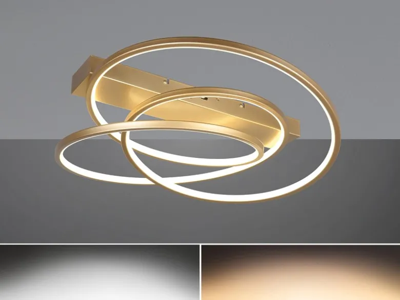 Moderne dimmbare LED Deckenleuchte DARVIN in Gold, Breite 64cm
