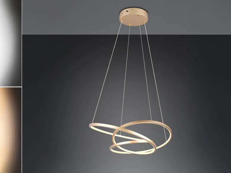 Moderne dimmbare LED Pendelleuchte DARVIN in Gold, Breite 64cm