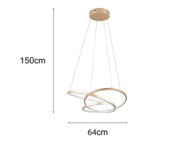 Moderne dimmbare LED Pendelleuchte DARVIN in Gold, Breite 64cm