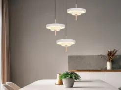 Moderne dimmbare LED Pendelleuchte KEATON 3-flammig, Hellgrau Ø 45cm