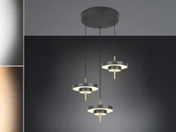 Moderne dimmbare LED Pendelleuchte KEATON 3-flammig, Schwarz Gold Ø 45cm