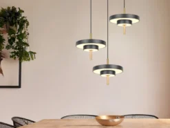 Moderne dimmbare LED Pendelleuchte KEATON 3-flammig, Schwarz Gold Ø 45cm