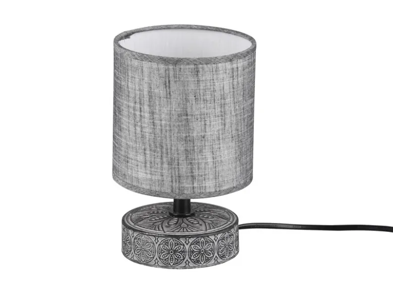 Moderne Keramik Tischleuchte MARIE Stofflampenschirm in Grau, Höhe 20cm