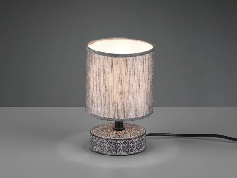Moderne Keramik Tischleuchte MARIE Stofflampenschirm in Grau, Höhe 20cm