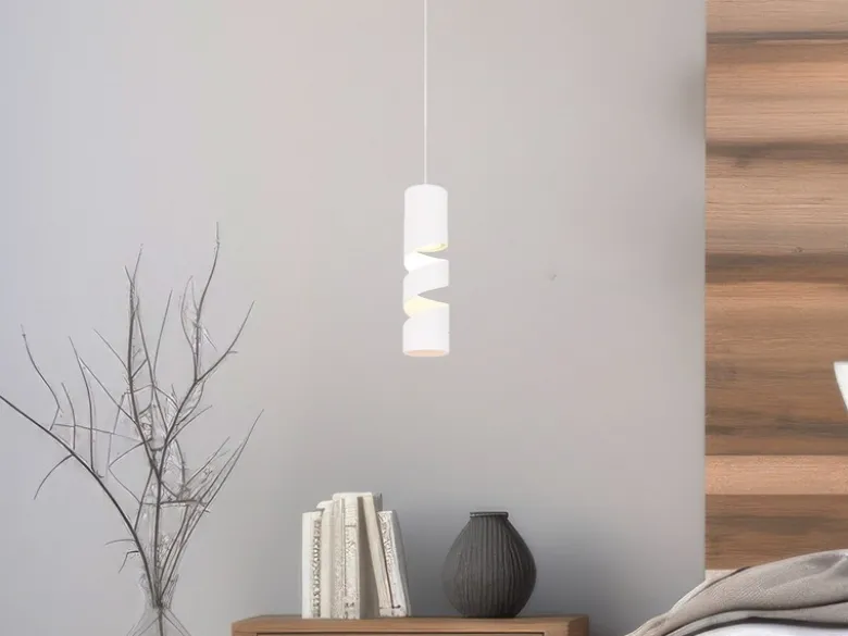 Moderne kleine LED Pendelleuchte 1-flammig aus Metall in Weiß, Ø 12cm