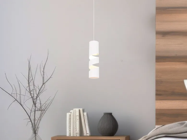 Moderne kleine Pendelleuchte STREAM 1-flammig aus Metall in Weiß, Ø 12cm