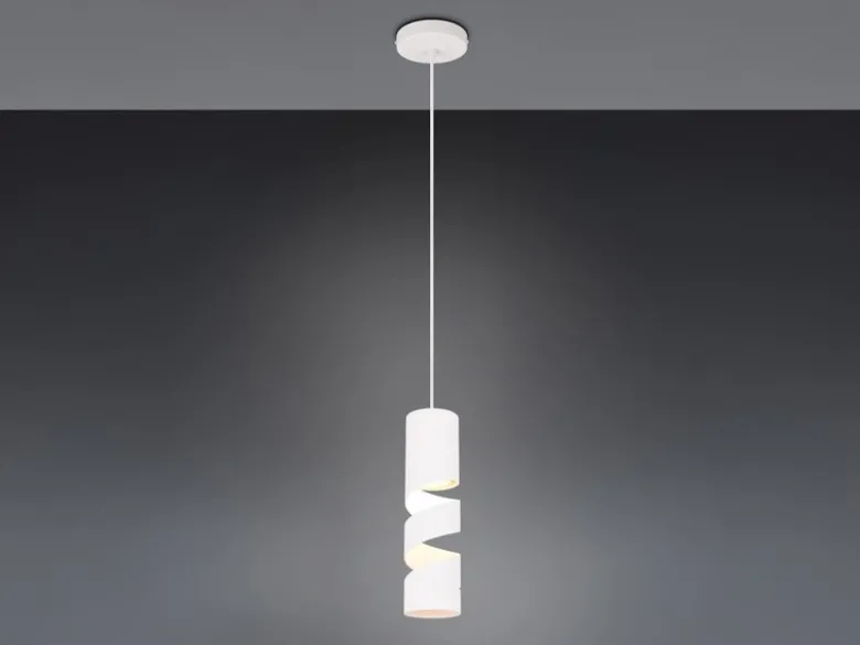 Moderne kleine Pendelleuchte STREAM 1-flammig aus Metall in Weiß, Ø 12cm