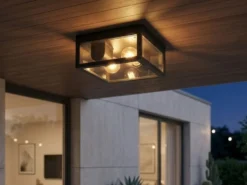 Moderne LED Außendeckenleuchte in Anthrazit mit Glas, 24x24cm