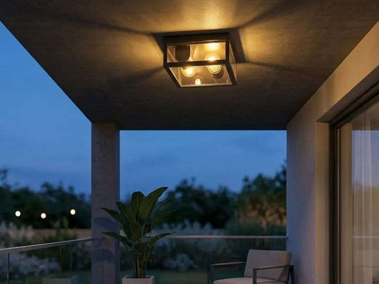 Moderne LED Außendeckenleuchte in Anthrazit mit Glas, 24x24cm