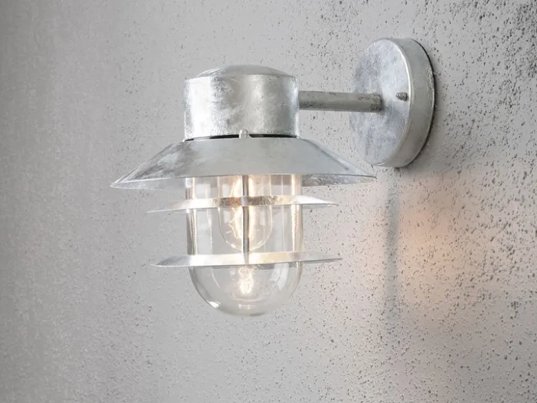 Moderne LED Außen Wandlaterne hängend, Stahl Silber, Höhe 24cm