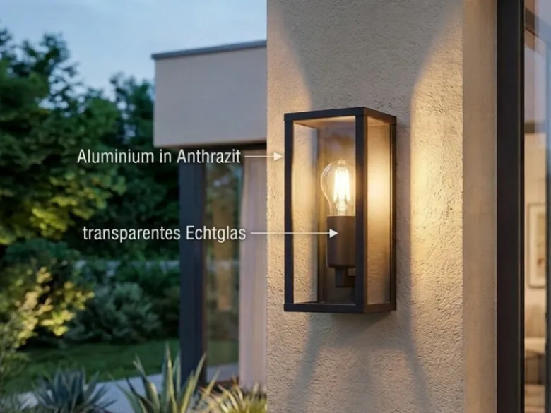 Moderne LED Außenwandleuchte in Anthrazit mit Glas, Höhe 26cm