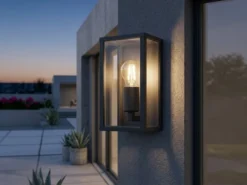 Moderne LED Außenwandleuchte in Anthrazit mit Glas, Höhe 26cm