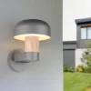 Moderne LED Außenwandleuchte in Anthrazit & Holzoptik, Höhe 24cm