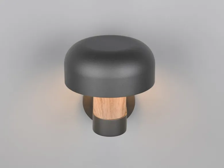 Moderne LED Außenwandleuchte in Anthrazit & Holzoptik, Höhe 24cm