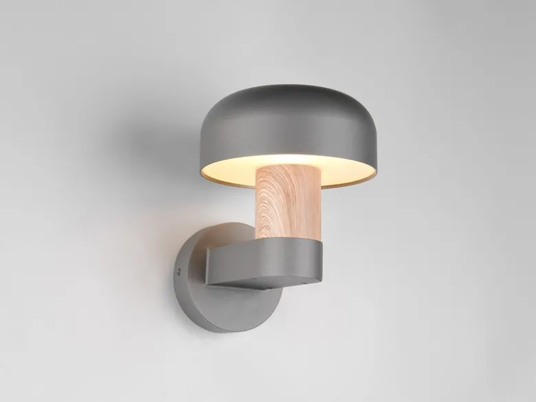 Moderne LED Außenwandleuchte in Anthrazit & Holzoptik, Höhe 24cm