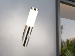 Moderne LED Außenwandleuchte mit Bewegungsmelder Silber, Höhe 39cm