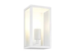 Moderne LED Außenwandleuchte in Weiß mit Glas, Höhe 26cm
