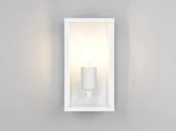 Moderne LED Außenwandleuchte in Weiß mit Glas, Höhe 26cm