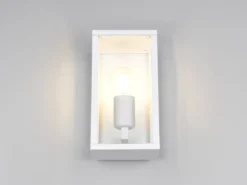 Moderne LED Außenwandleuchte in Weiß mit Glas, Höhe 26cm