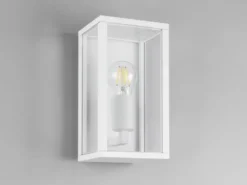 Moderne LED Außenwandleuchte in Weiß mit Glas, Höhe 26cm