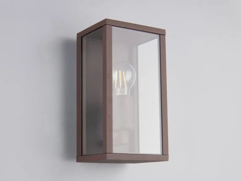 Moderne LED Außenwandleuchte in Rostoptik mit Glas, Höhe 26cm