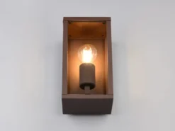 Moderne LED Außenwandleuchte in Rostoptik mit Glas, Höhe 26cm