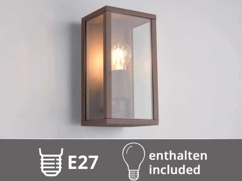 Moderne LED Außenwandleuchte in Rostoptik mit Glas, Höhe 26cm