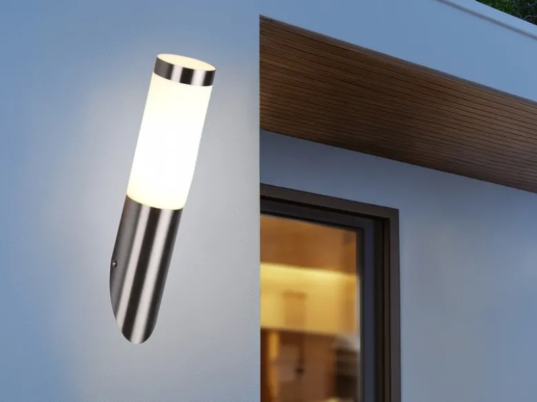 Moderne LED Außenwandleuchte aus Edelstahl in Silber, Höhe 39cm