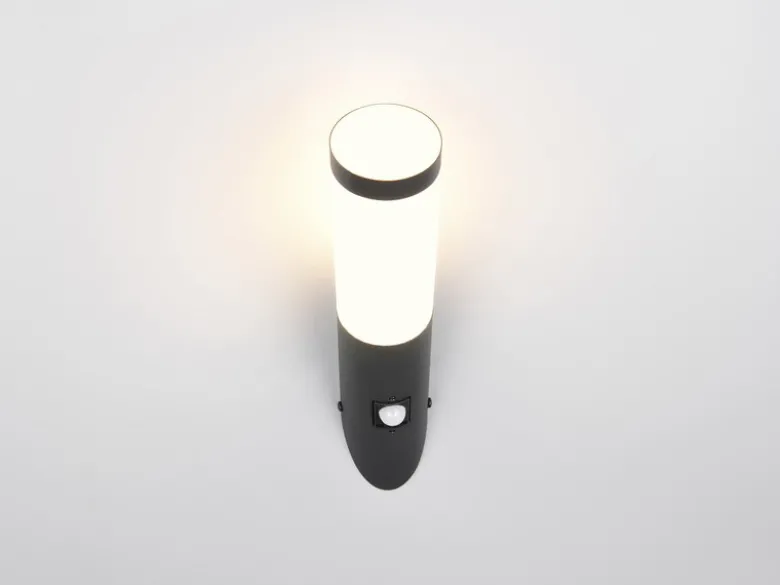 Moderne LED Außenwandleuchte mit Bewegungsmelder Schwarz, Höhe 39cm