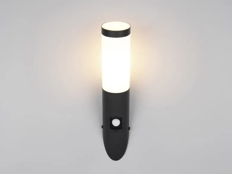 Moderne LED Außenwandleuchte mit Bewegungsmelder Schwarz, Höhe 39cm