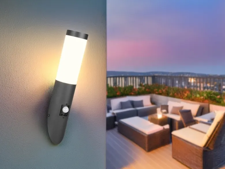 Moderne LED Außenwandleuchte mit Bewegungsmelder Schwarz, Höhe 39cm