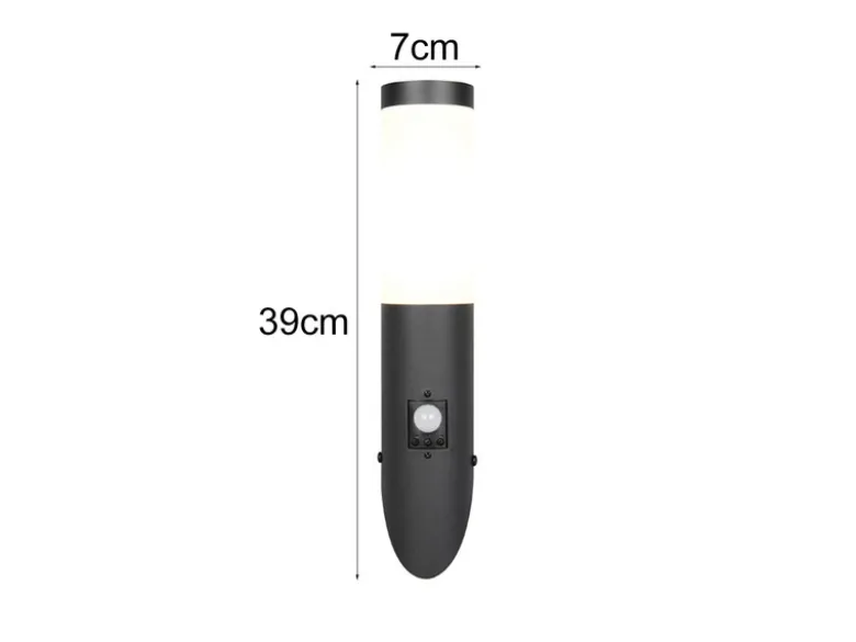 Moderne LED Außenwandleuchte mit Bewegungsmelder Schwarz, Höhe 39cm