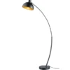 Moderne LED Bogenleuchte in Schwarz Schirm innen Gold, 155cm hoch 75cm Ausladung
