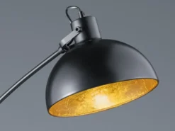 Moderne LED Bogenleuchte in Schwarz Schirm innen Gold, 155cm hoch 75cm Ausladung