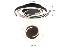 Moderne LED Deckenleuchte CAYA dimmbar über Schalter, hell Schwarz Gold Ø 50cm