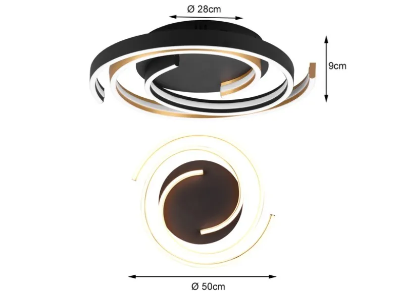 Moderne LED Deckenleuchte CAYA dimmbar über Schalter, hell Schwarz Gold Ø 50cm