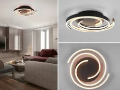 Moderne LED Deckenleuchte CAYA dimmbar über Schalter, hell Schwarz Gold Ø 50cm