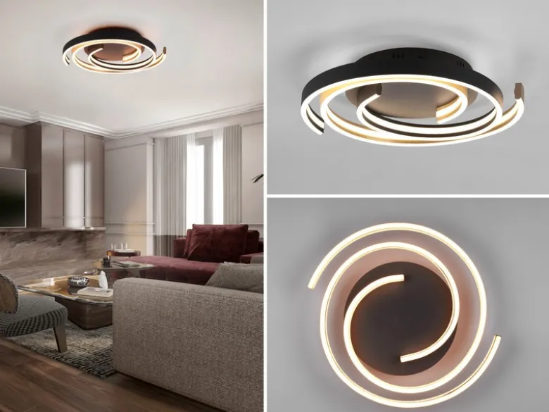 Moderne LED Deckenleuchte CAYA dimmbar über Schalter, hell Schwarz Gold Ø 50cm