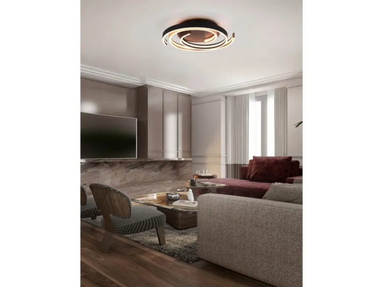 Moderne LED Deckenleuchte CAYA dimmbar über Schalter, hell Schwarz Gold Ø 50cm