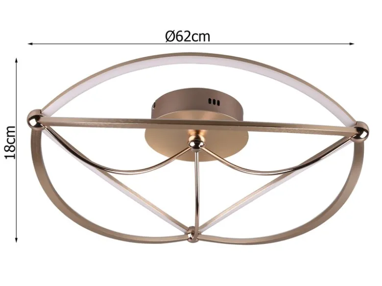 Moderne LED Deckenleuchte CHARIVARI hell & dimmbar über Schalter, Messing Ø 62cm