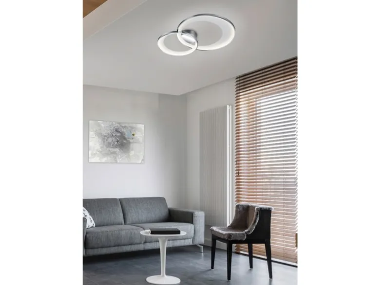 Moderne LED Deckenleuchte GRANADA dimmbar, Silber Chrom, Breite 59cm