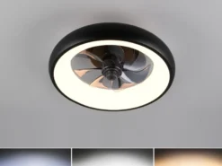 Moderne LED Deckenleuchte MUONIO Schwarz mit Ventilator und Fernbedienung Ø 40cm