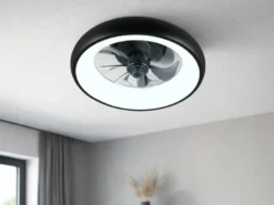 Moderne LED Deckenleuchte MUONIO Schwarz mit Ventilator und Fernbedienung Ø 40cm