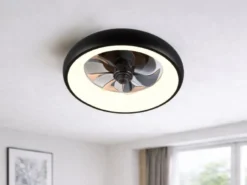 Moderne LED Deckenleuchte MUONIO Schwarz mit Ventilator und Fernbedienung Ø 40cm